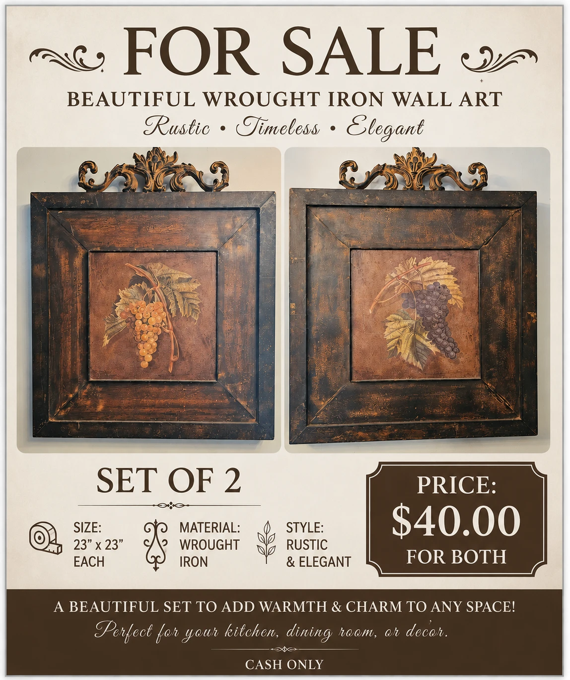 Set of 2 Wrought Iron Wall Art - 23" x 23"