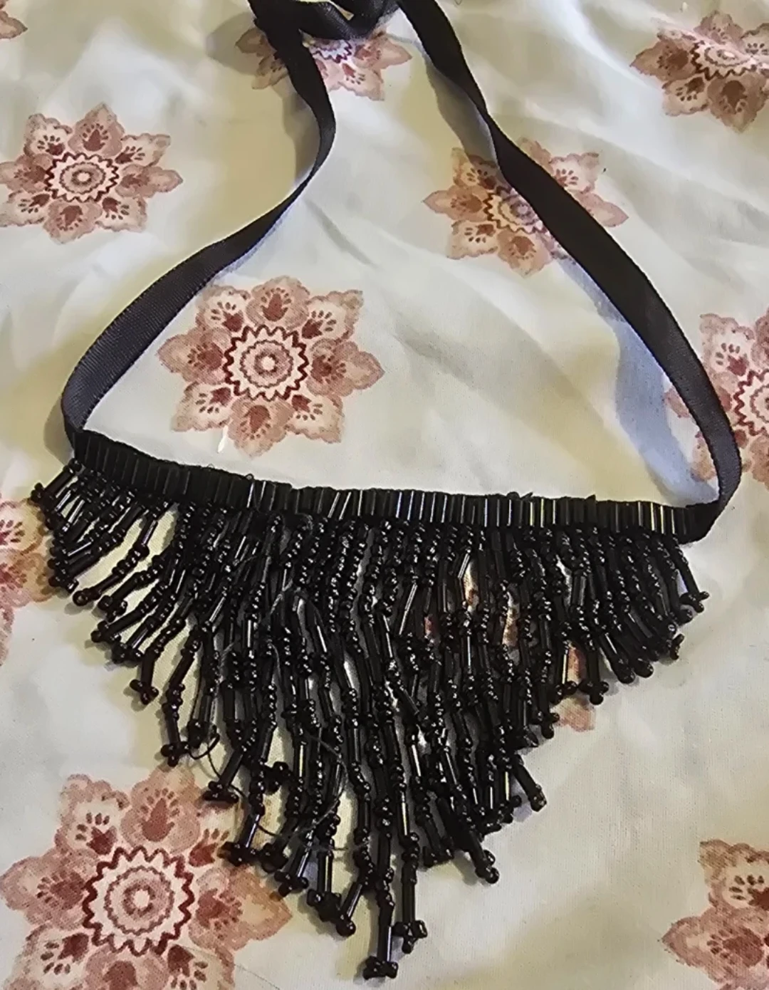 Black Beaded Fringe Necklace