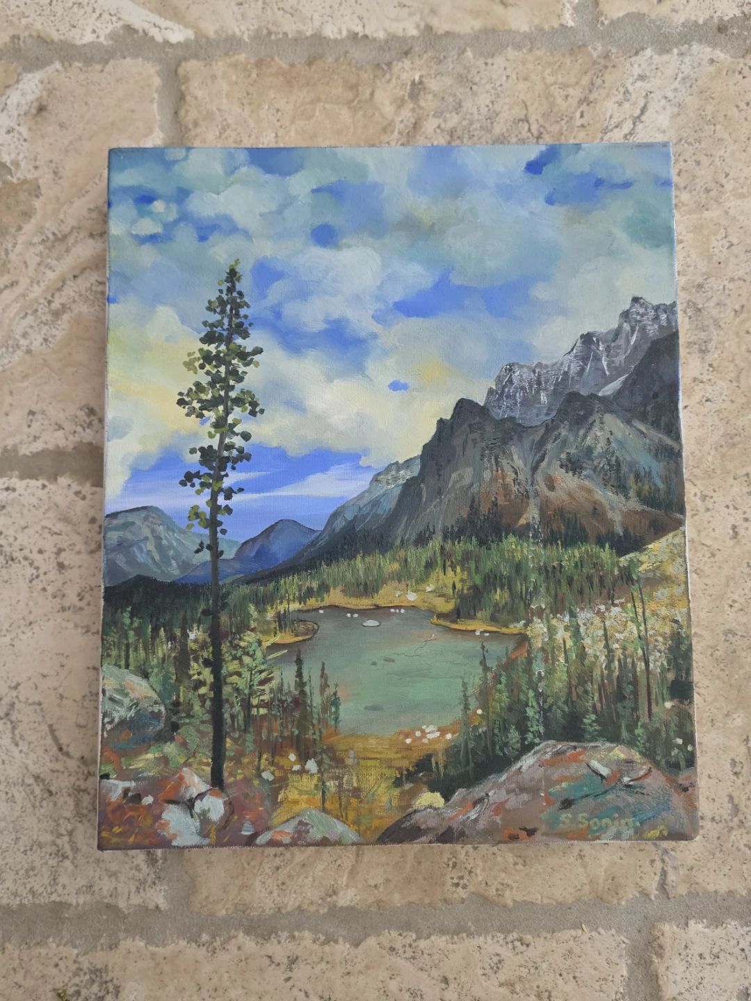 Small Original Canadian Landscape Painting - Mountain Lake Scene