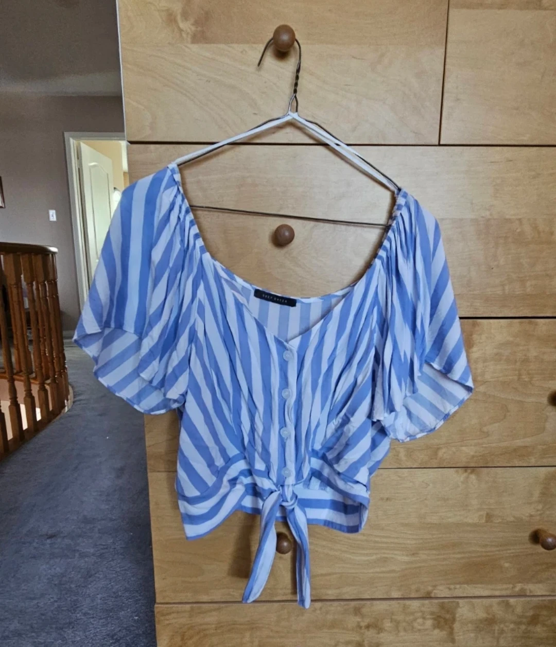 Suzy Shier Striped Tie-Front Top