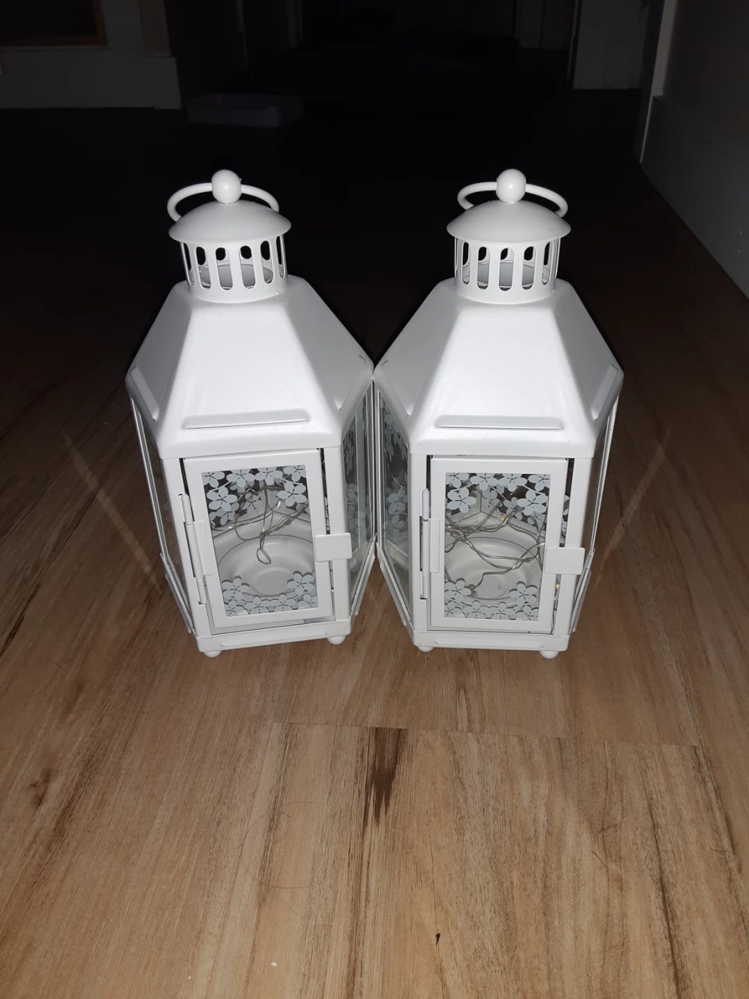 Pair of White Decorative Lanterns with Lights