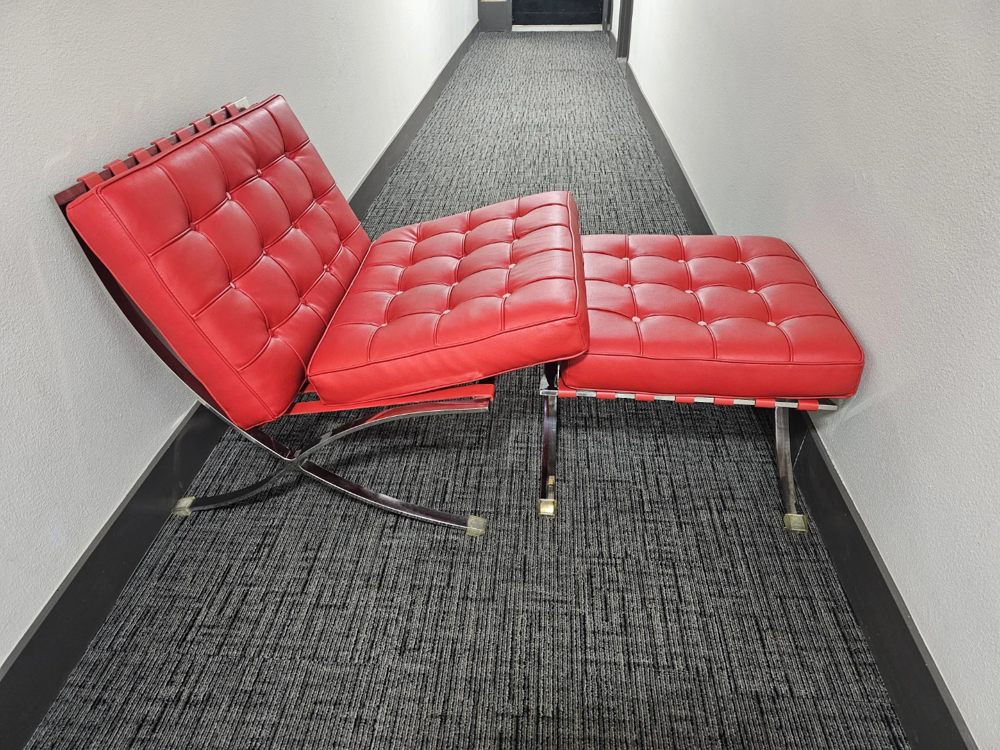 Red Barcelona Style Chair and Ottoman Set