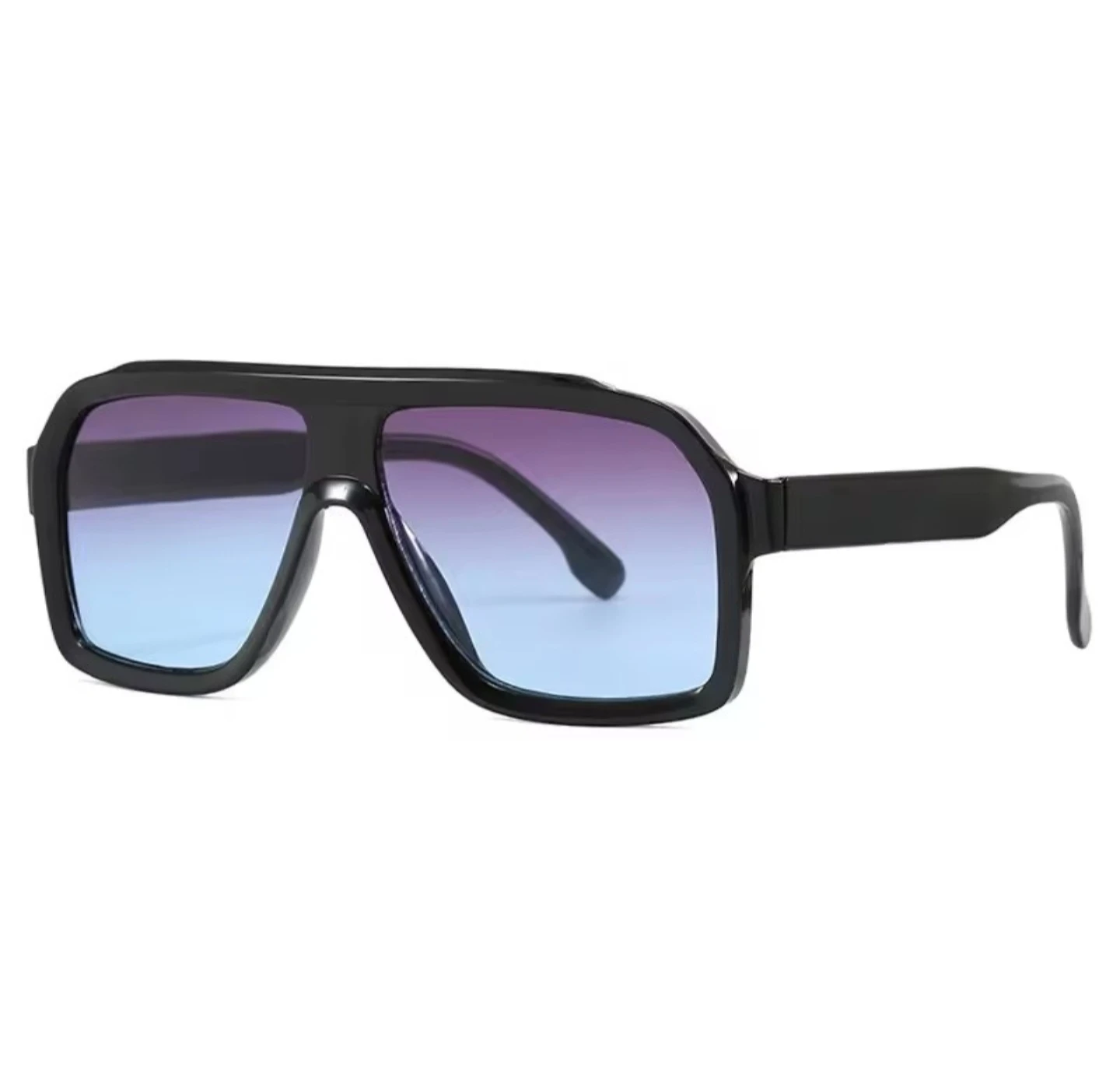 Black Oversized Square Sunglasses with Blue Gradient Lenses