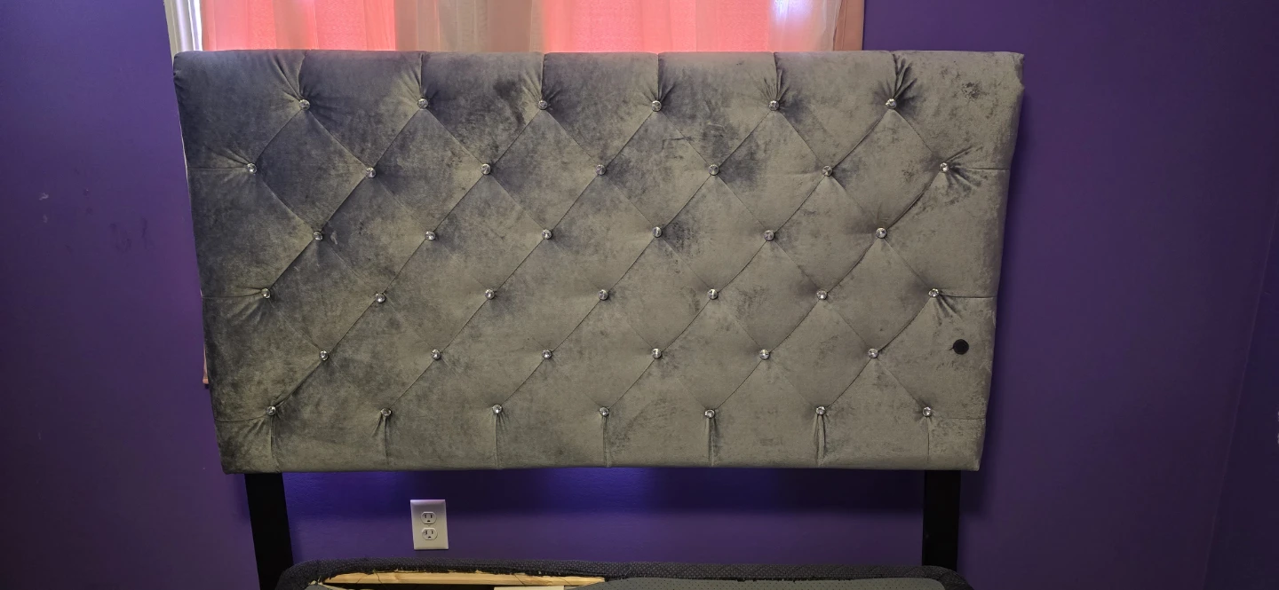 Grey Tufted Headboard with Crystal Accents - photo 3