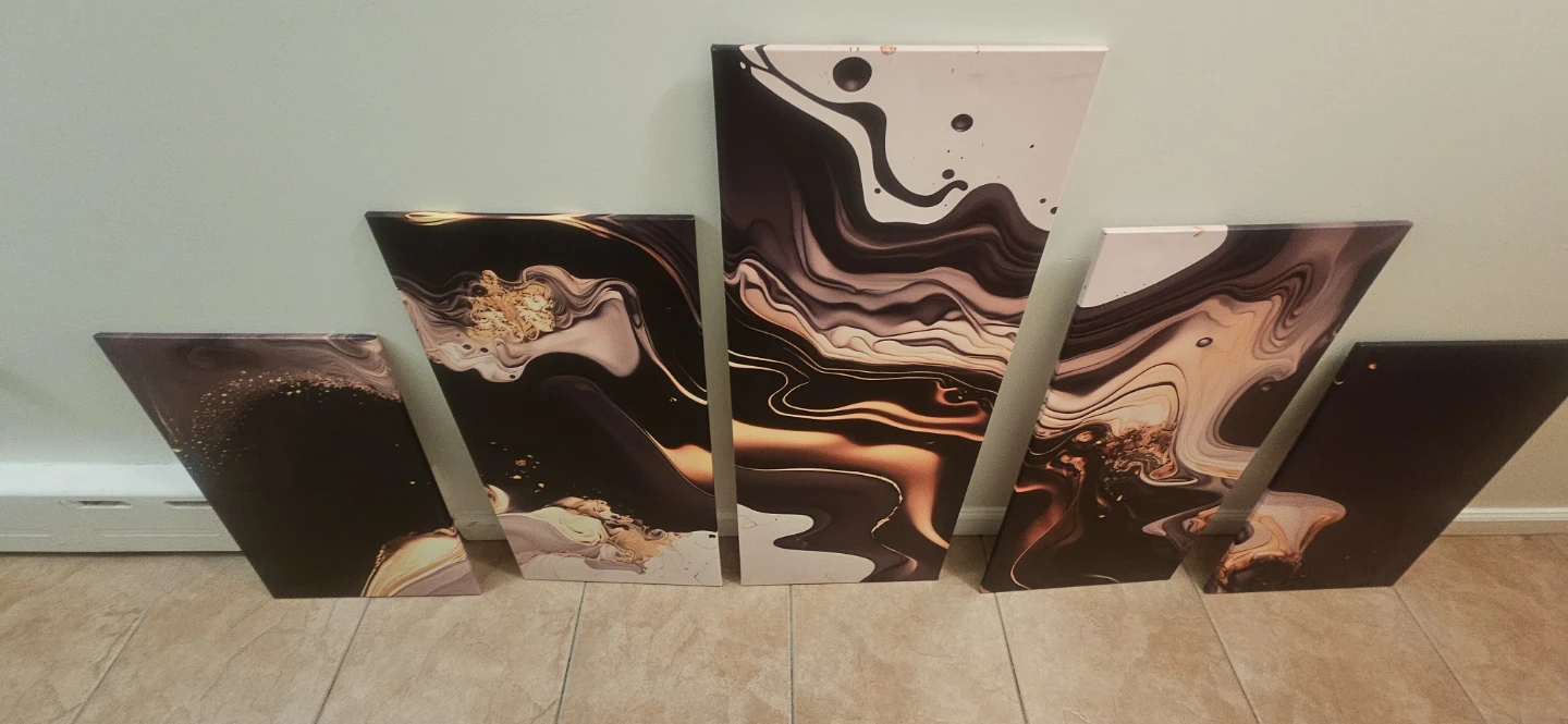 Set of 5 Abstract Pour Painting Canvases
