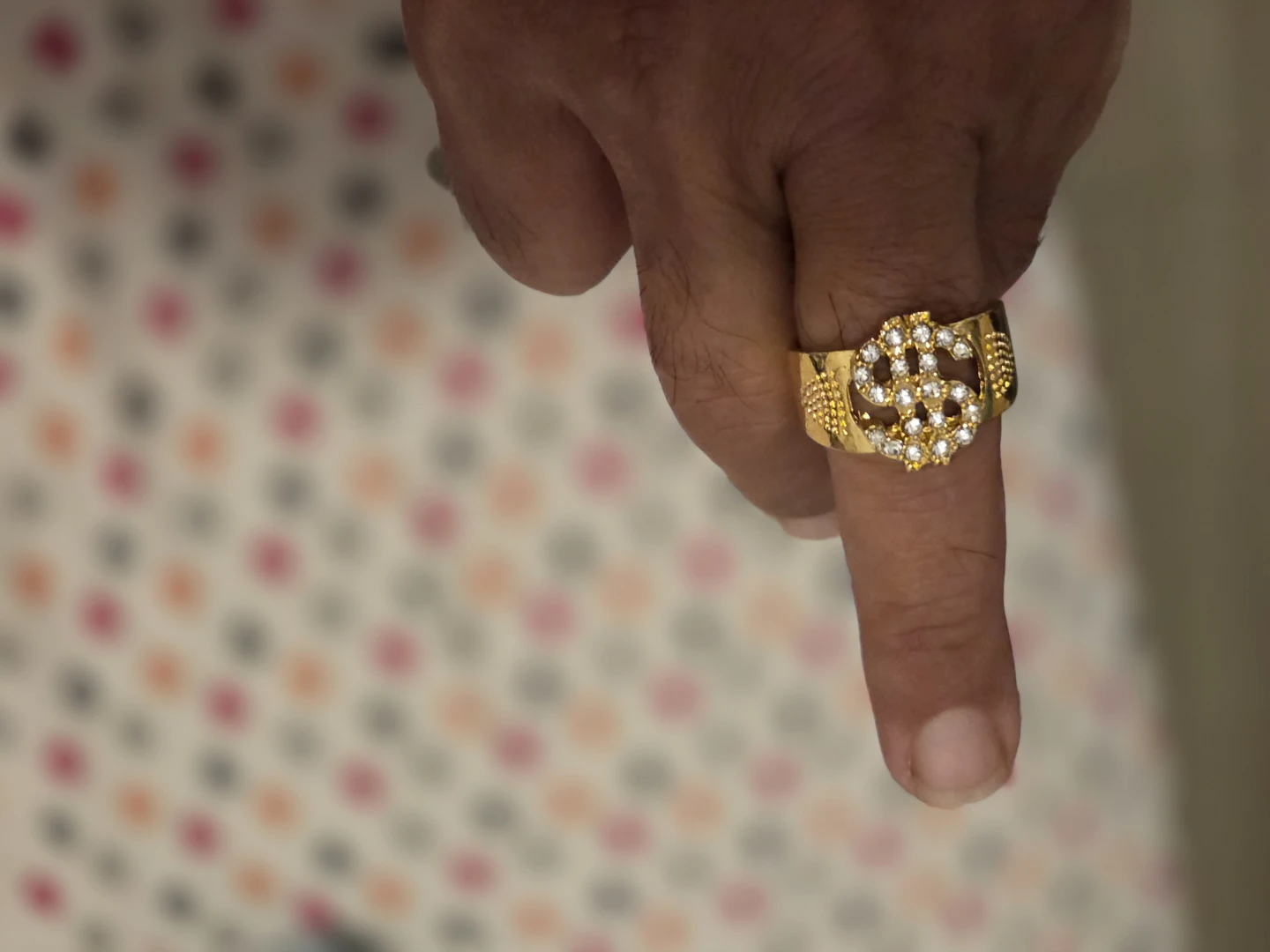 Gold tone ring with rhinestones