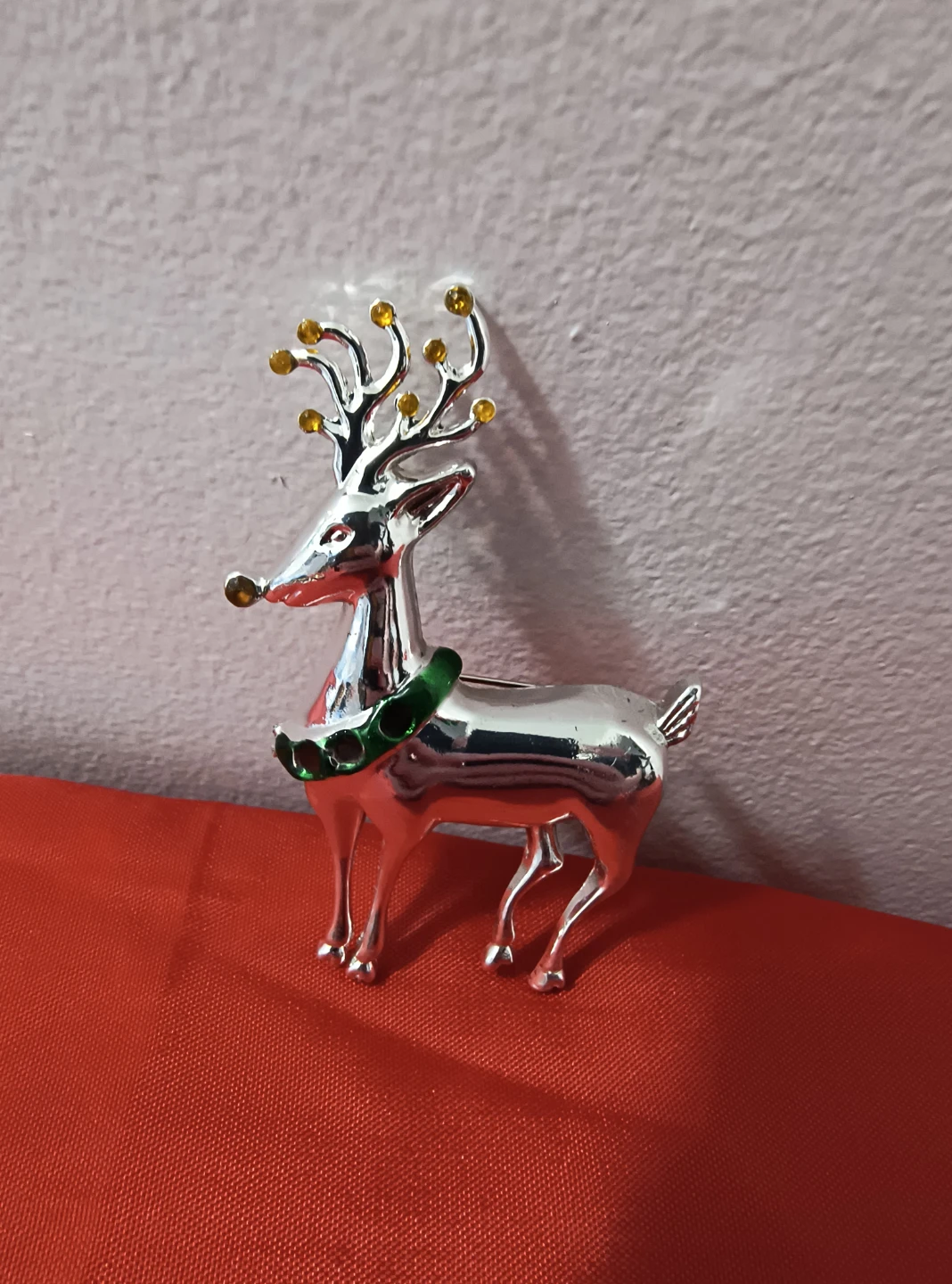 Silver Tone Reindeer Figurine with Rhinestones
