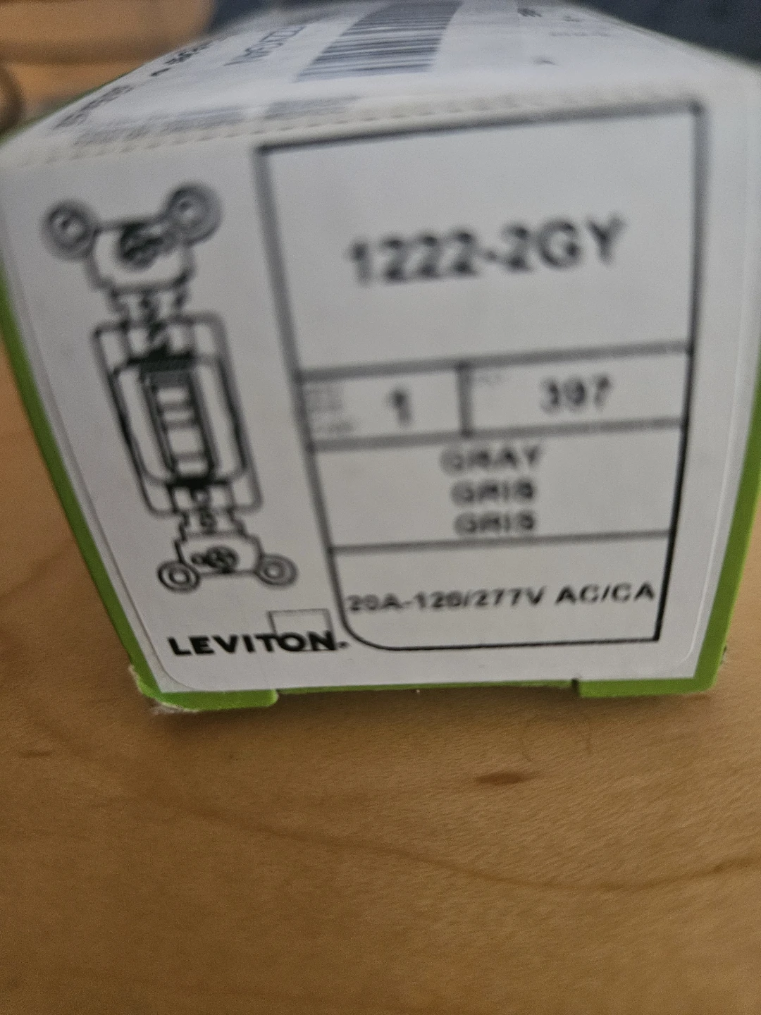 New Leviton 1222-2GY 20A Light Switch