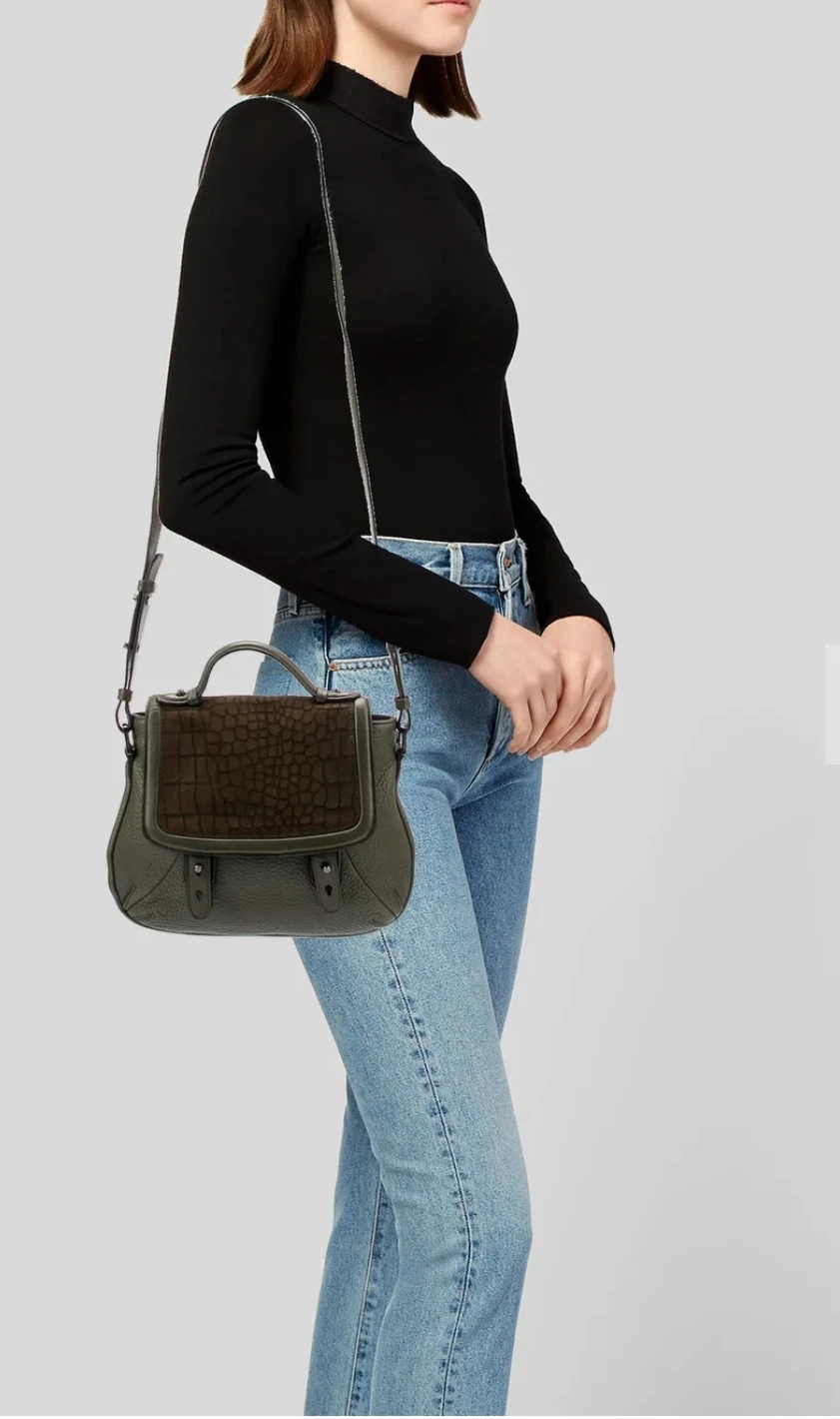 Mackage Olive Green Pebbled Leather Satchel Bag