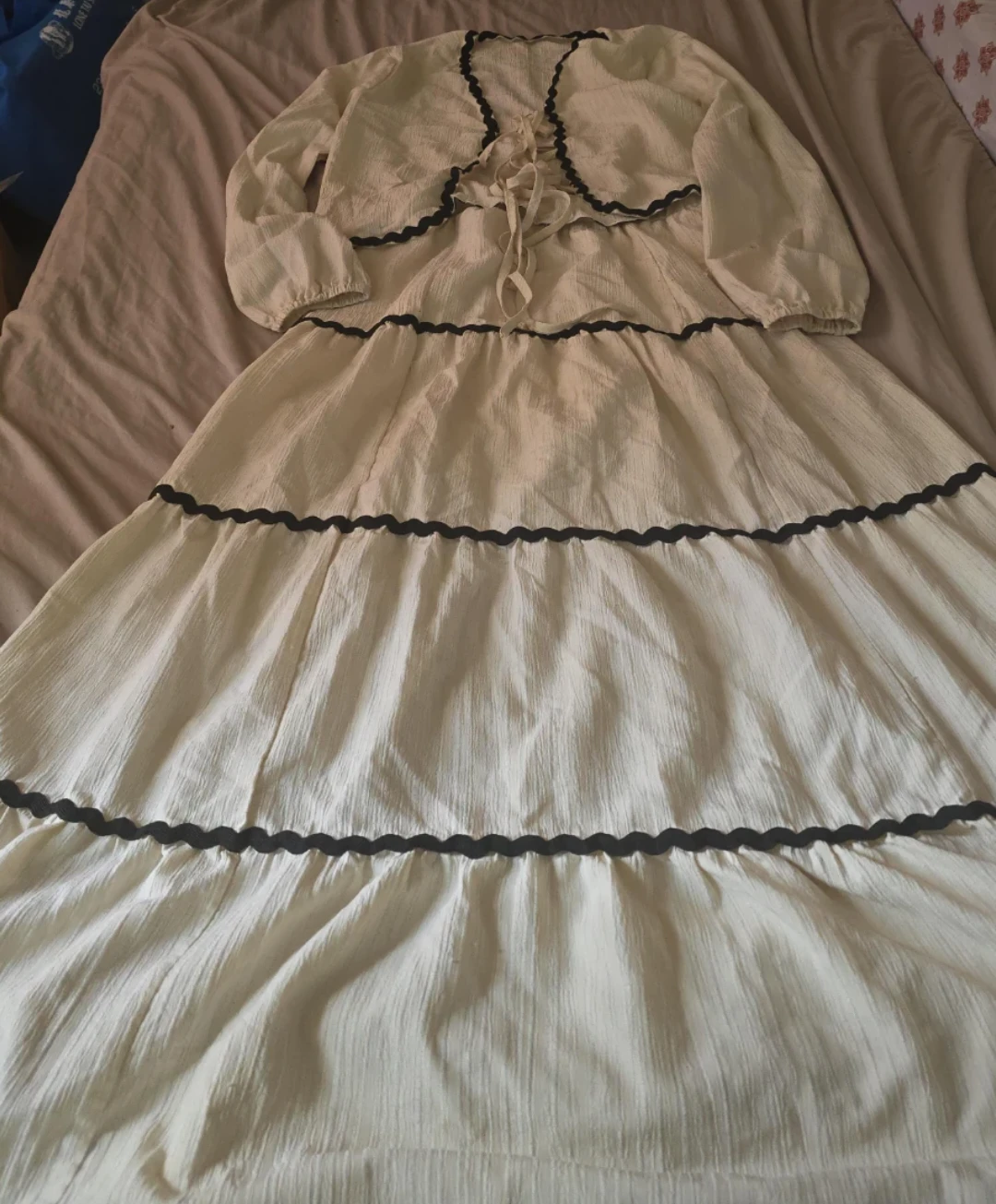 Cream Tiered Maxi Skirt and Cropped Jacket Set