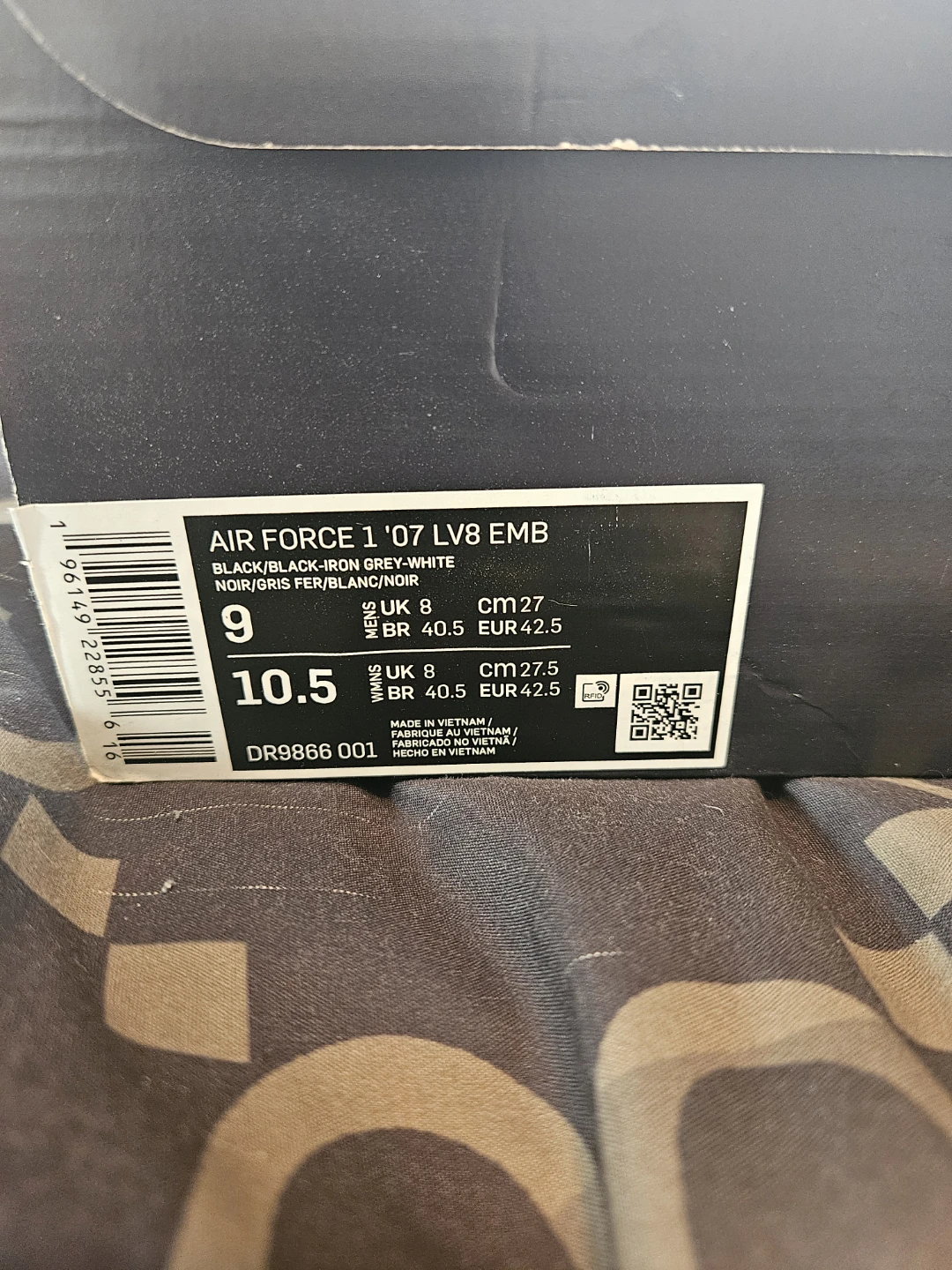 Nike Air Force 1 '07 LV8 EMB Black/Grey Shoes - photo 3