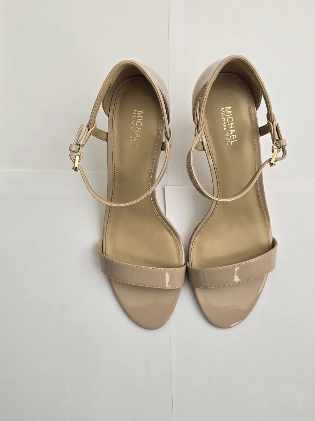 Michael Kors Nude Patent Leather Ankle Strap Heels