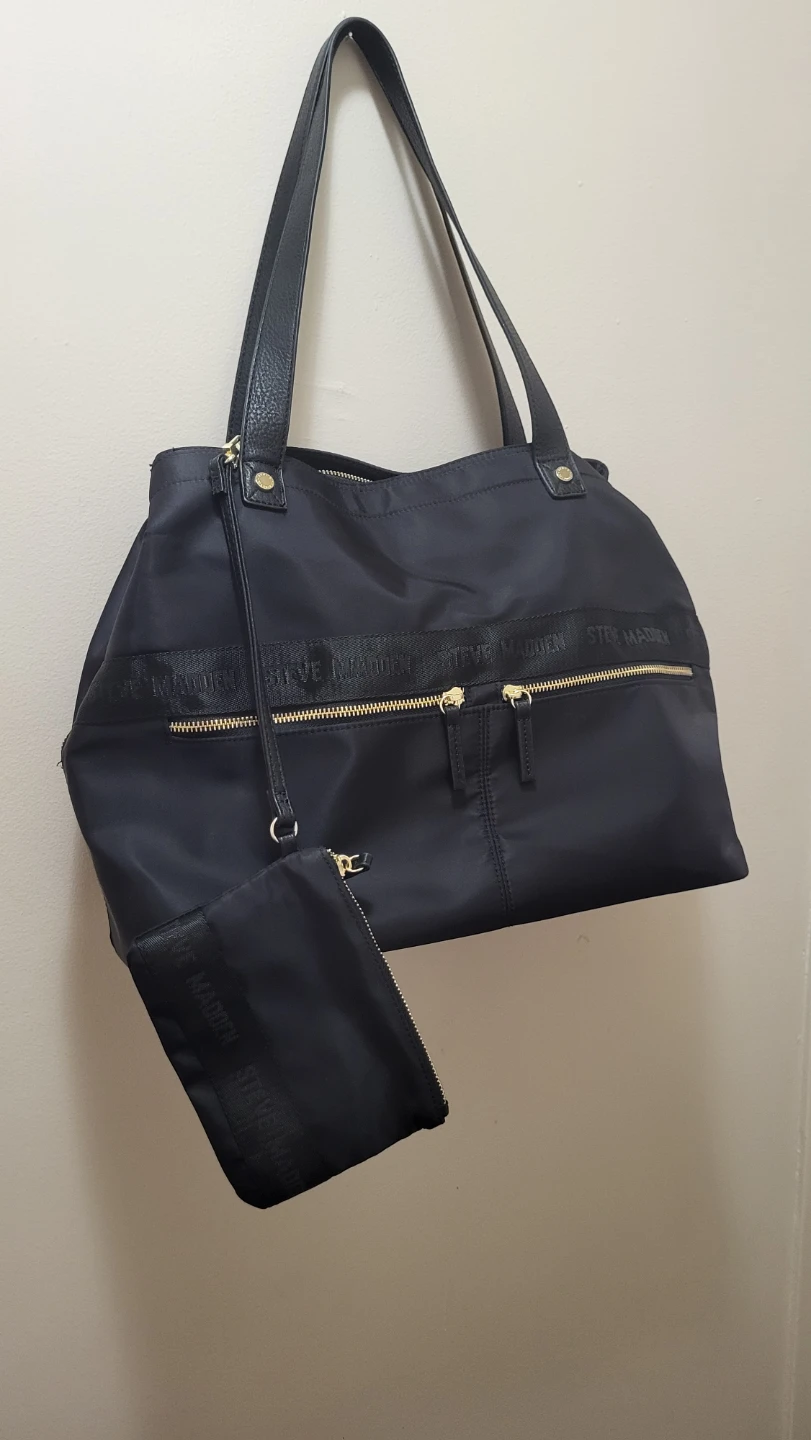 Steve Madden Black Nylon Tote Bag with Pouch