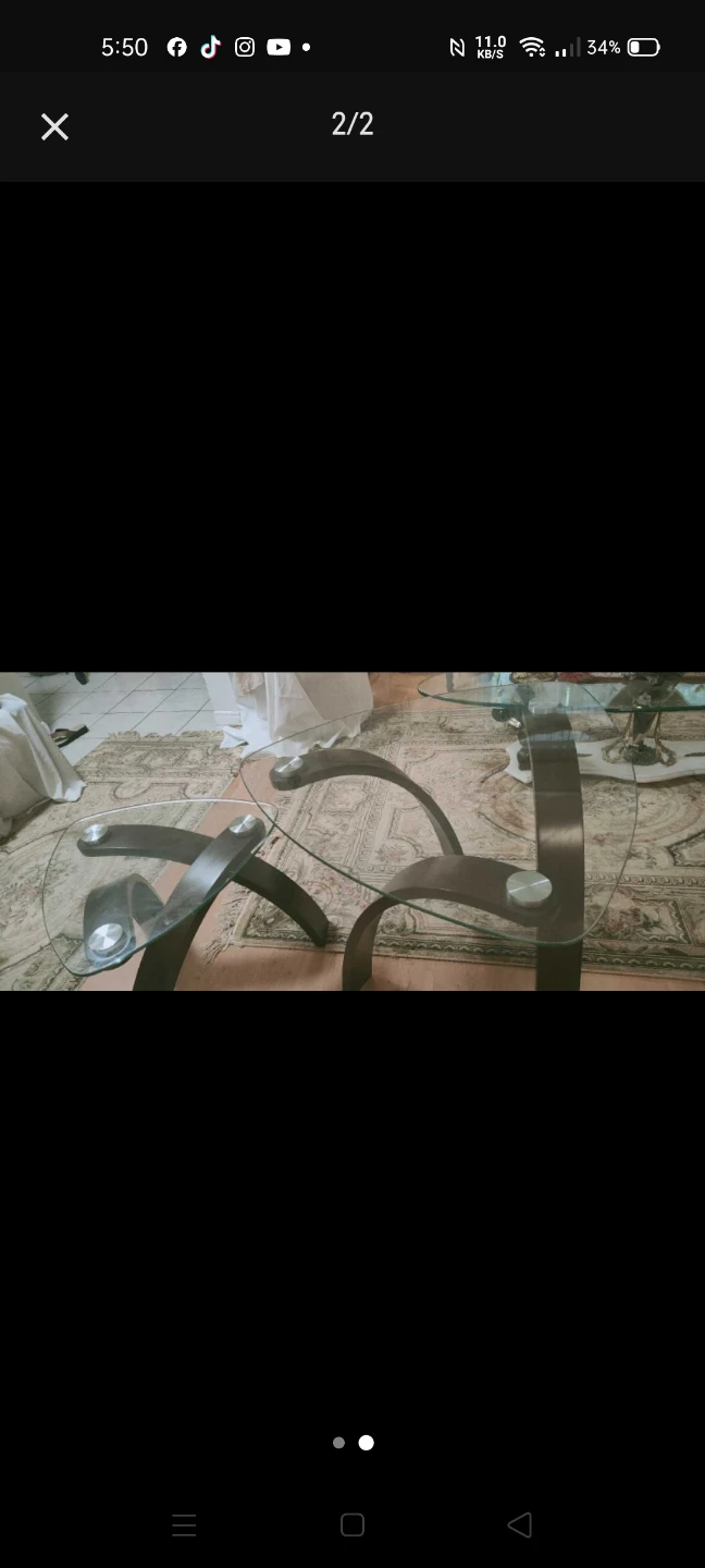 Glass and Wood Coffee Table Set - photo 2