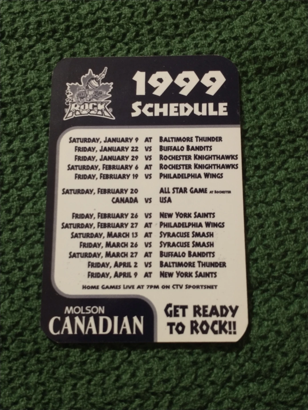 1999 Toronto Rock Lacrosse Laminated Schedule - photo 2