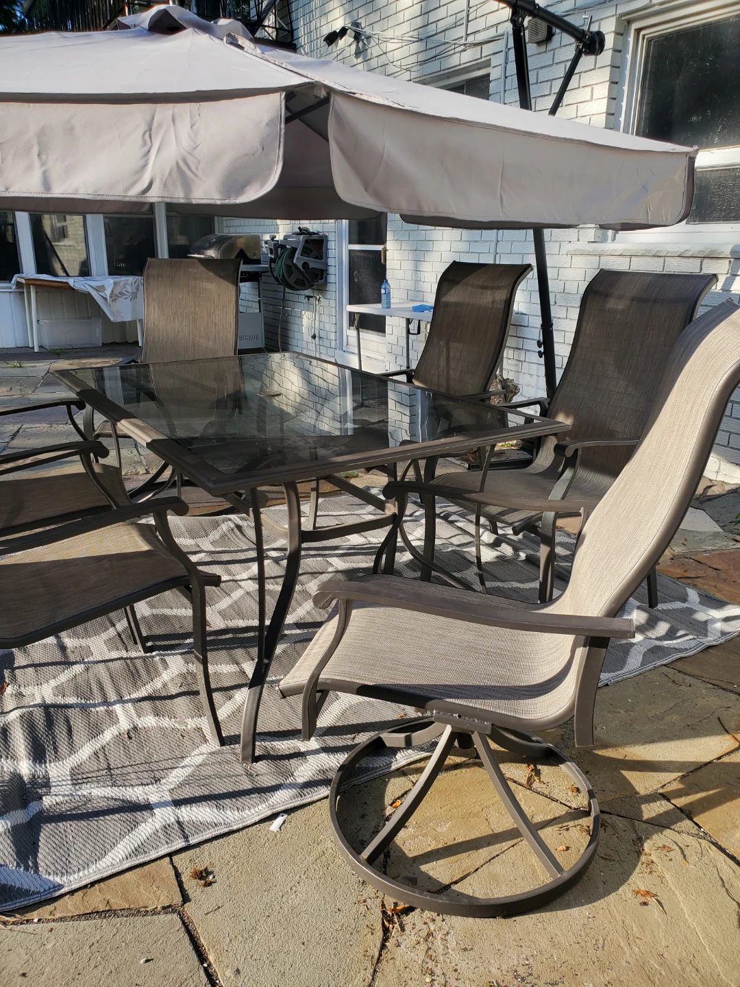 Glass Top Patio Dining Set with 6 Chairs