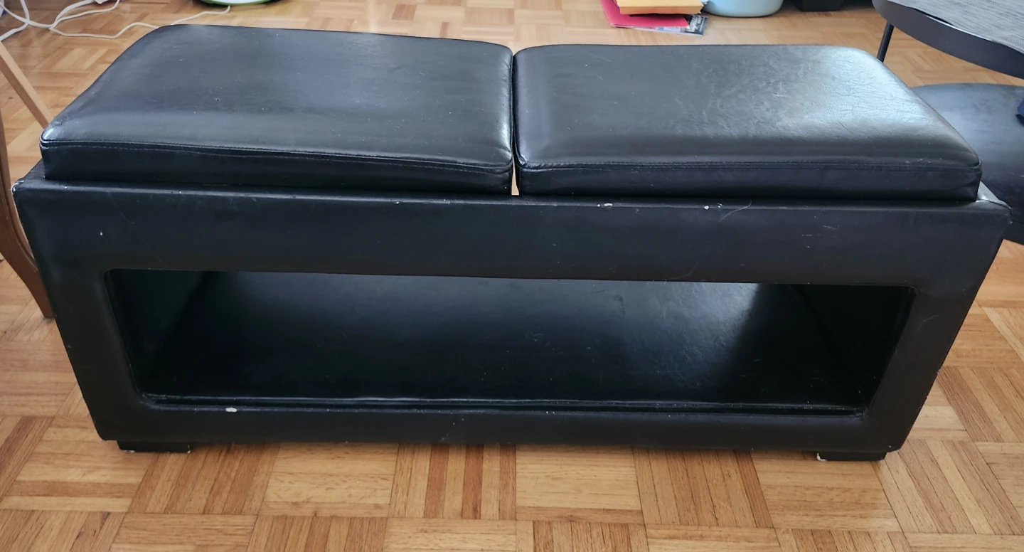 Black Faux Leather Storage Ottoman with Trays - photo 4
