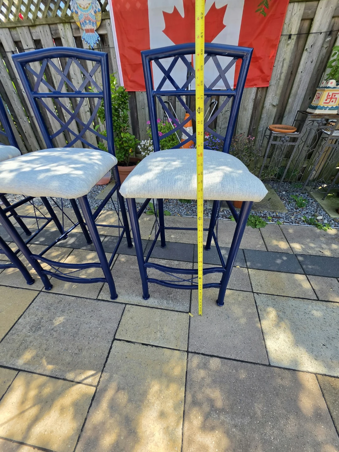3 Blue Bar Stools with Padded Seats - photo 3