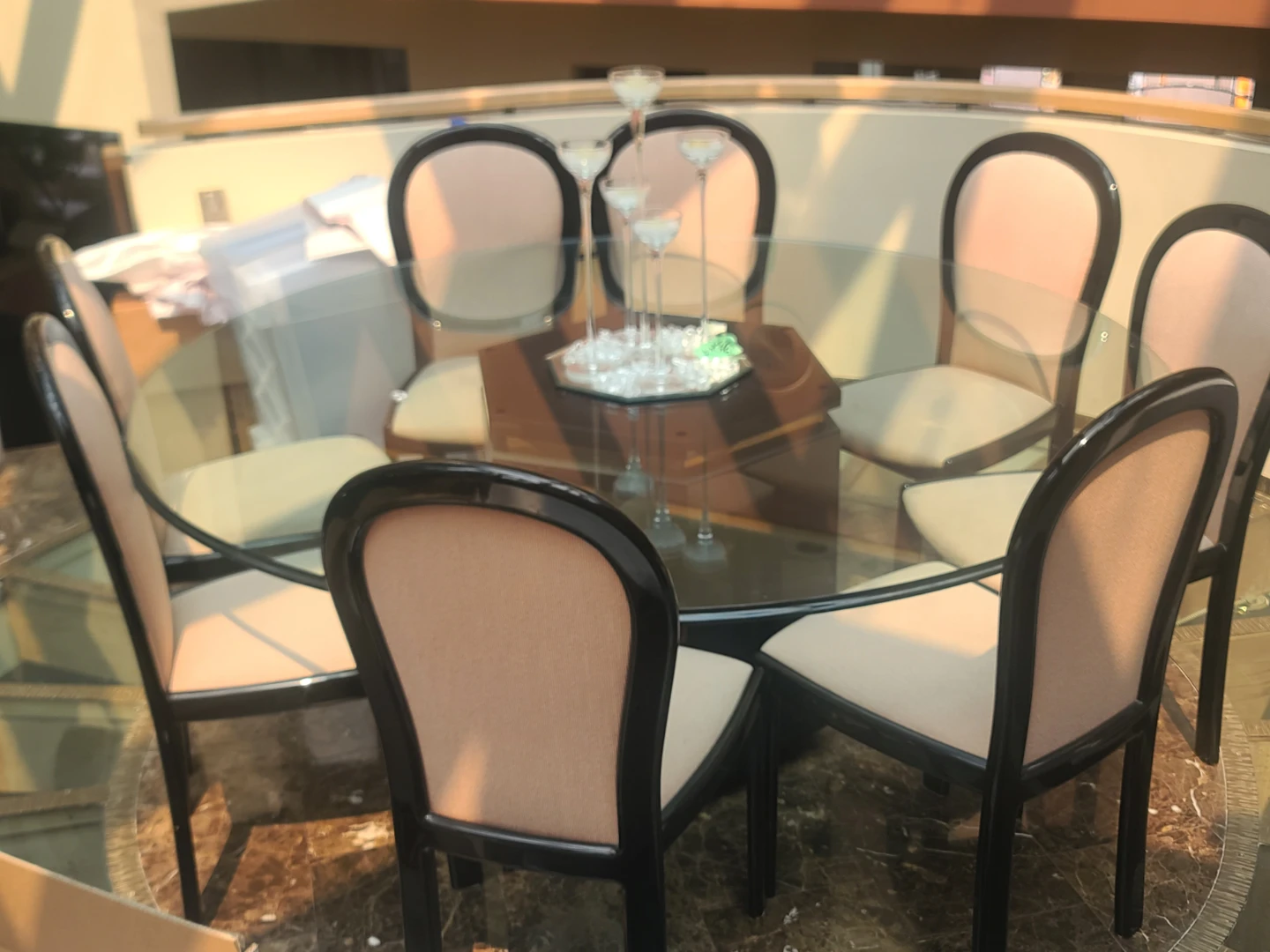 Modern Glass Top Dining Table with 8 Chairs