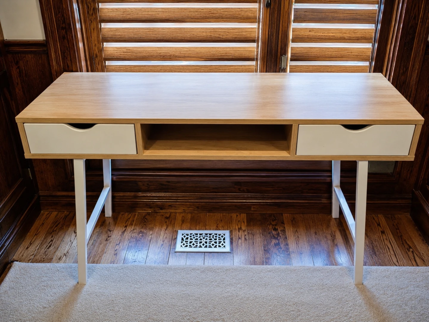 Modern Wood Desk with White Drawer