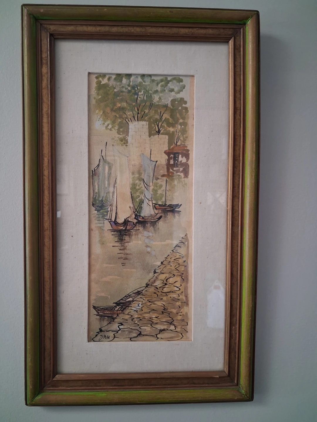 Framed vintage Watercolour Painting of Sailboats by Dan - photo 2