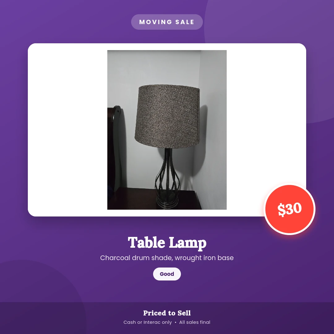 Table Lamp with Charcoal Drum Shade