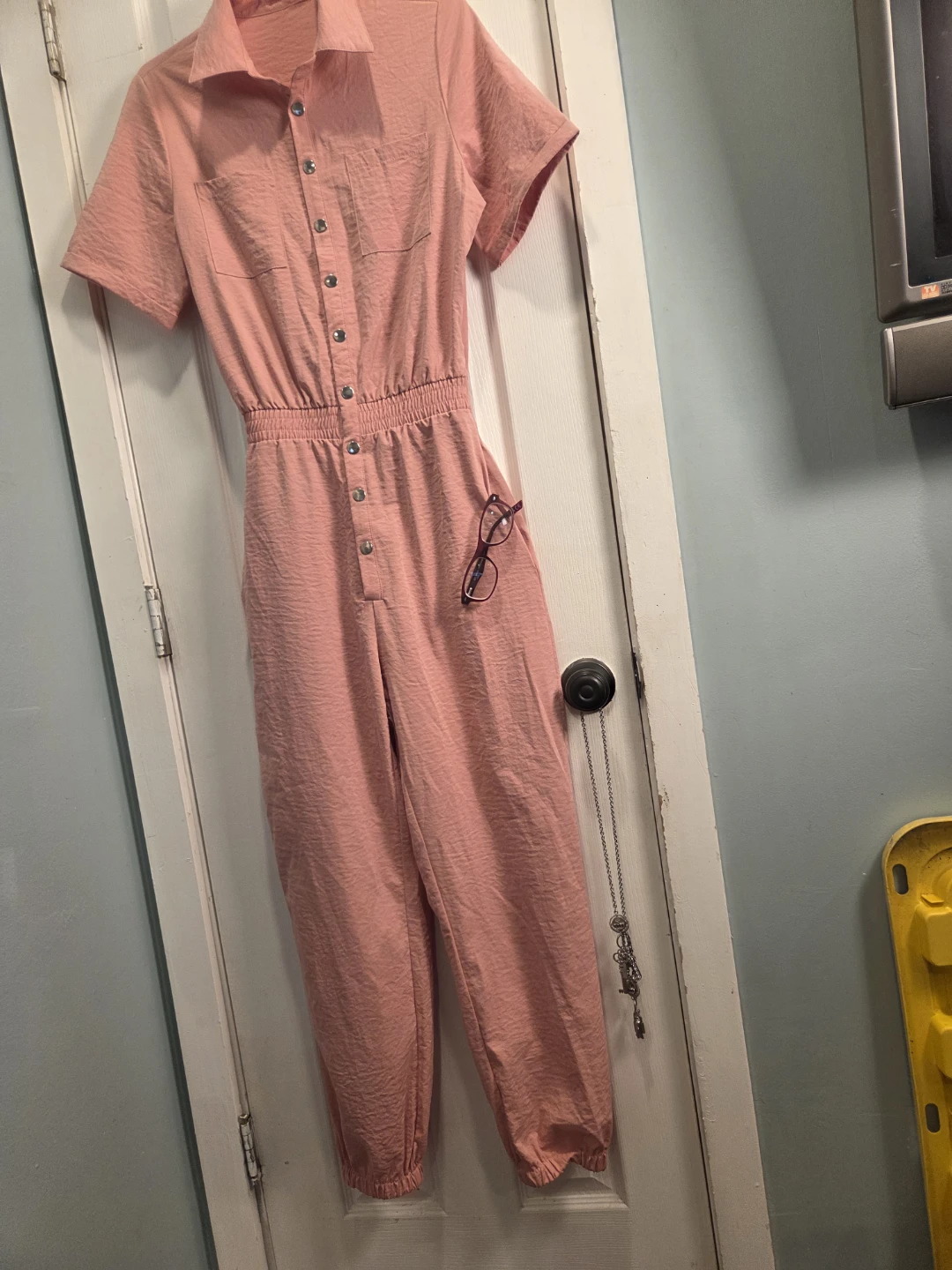 Pink Collared Short Sleeve Jumpsuit