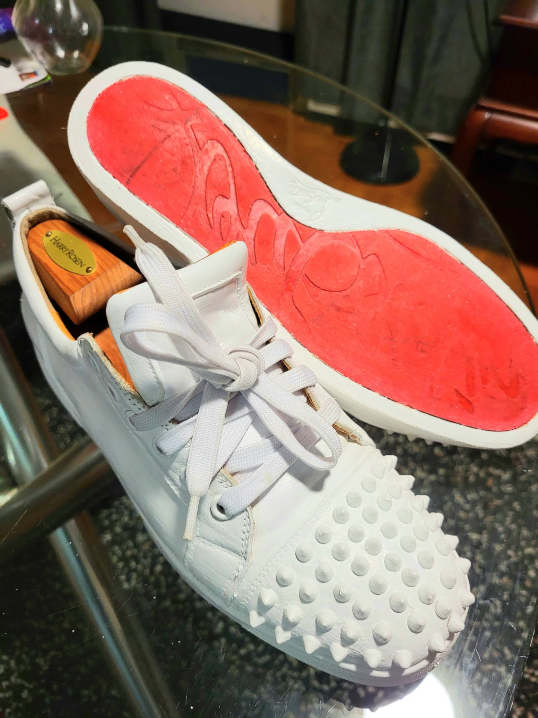 Christian Louboutin White Spiked Low-Top Sneakers - photo 5