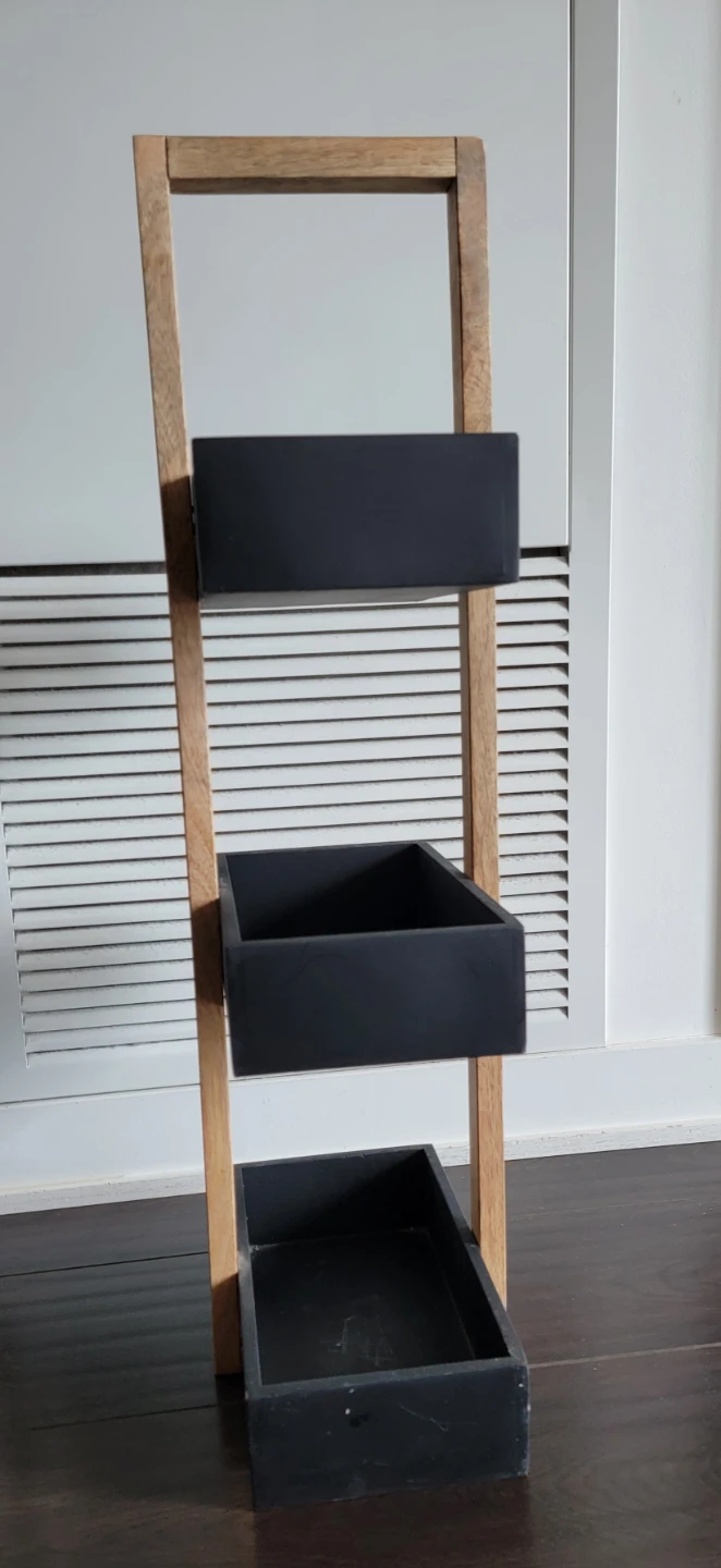 Wooden Ladder Shelf with 3 Black Bins - photo 2
