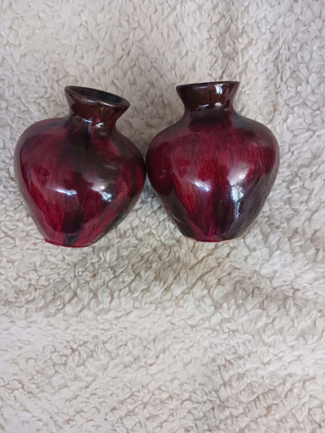 Set of 2 Small Red Glazed Vases