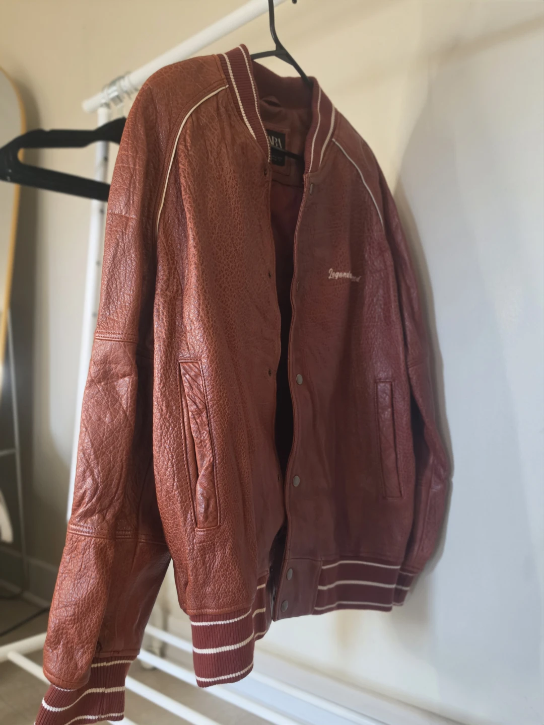 ZARA Brown Leather Varsity Jacket "Legendary Mood"