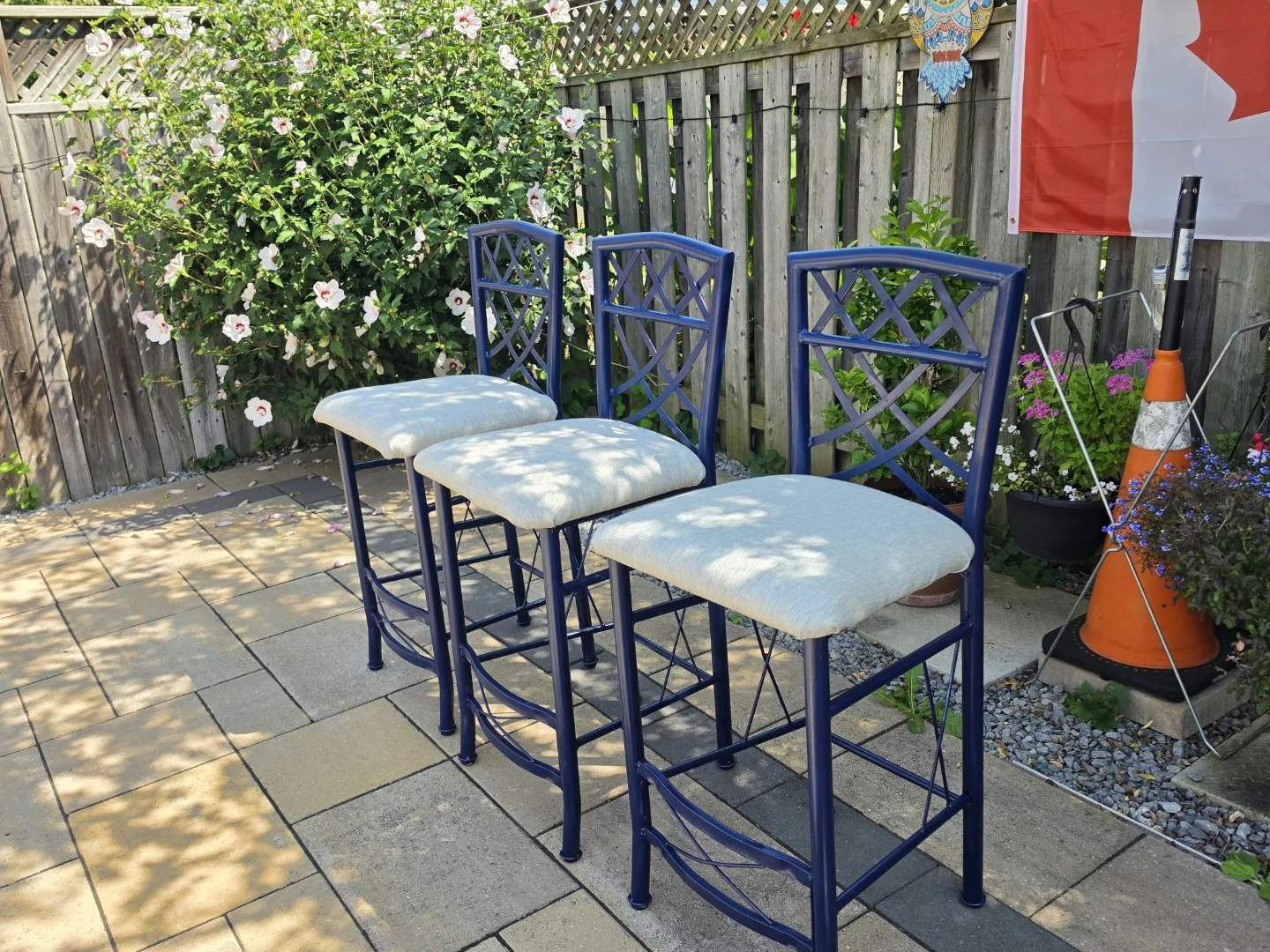 3 Blue Bar Stools with Padded Seats - photo 5