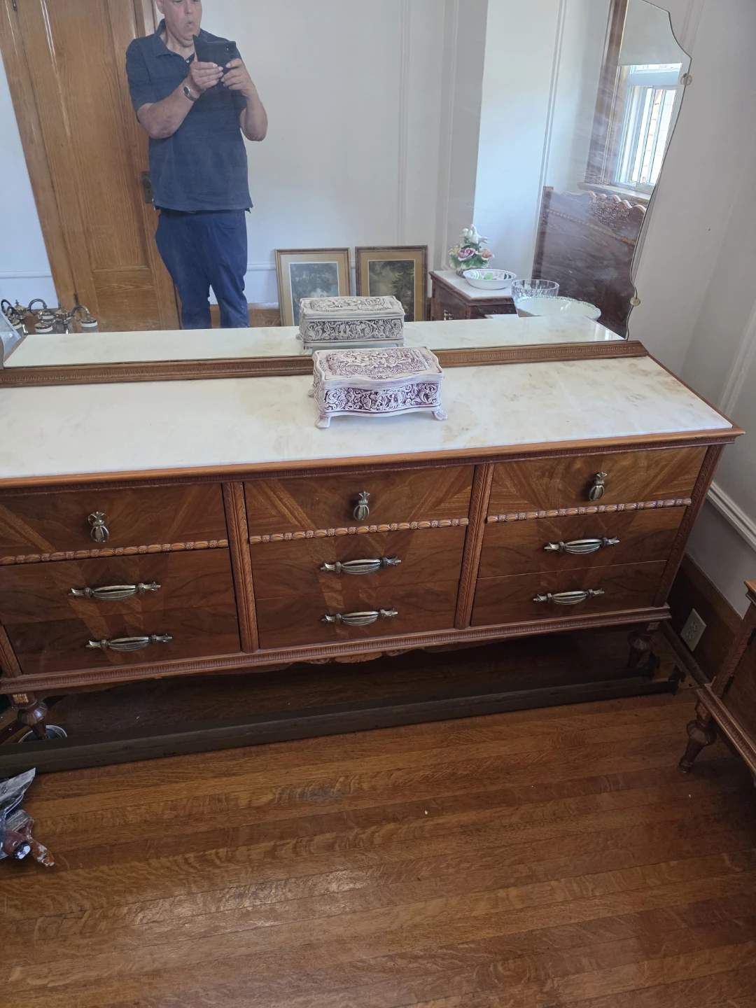 Vintage Wooden Dresser with Marble Top