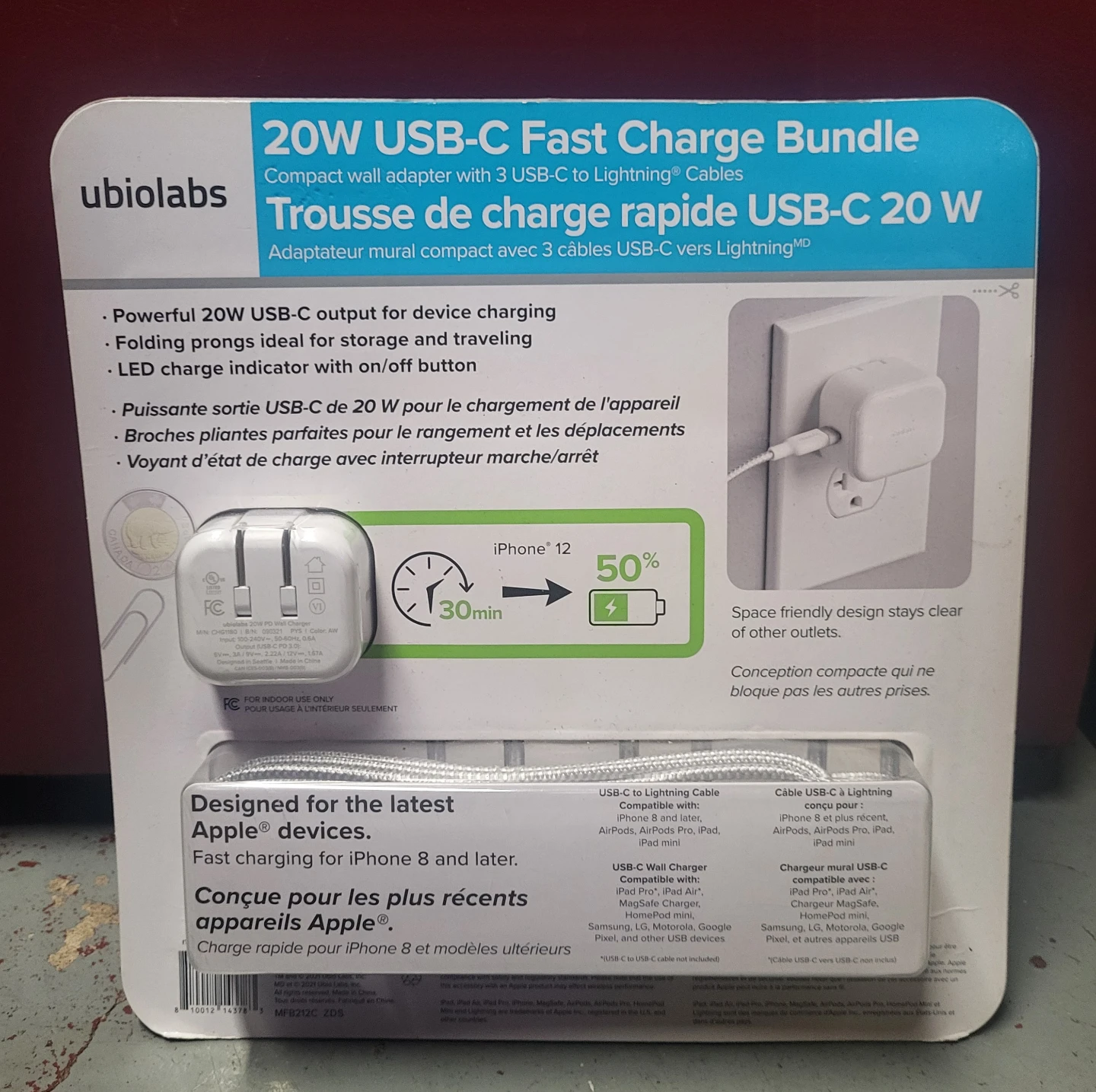 Ubiolabs 20W USB-C Fast Charge Bundle with 3 Lightning Cables - photo 2