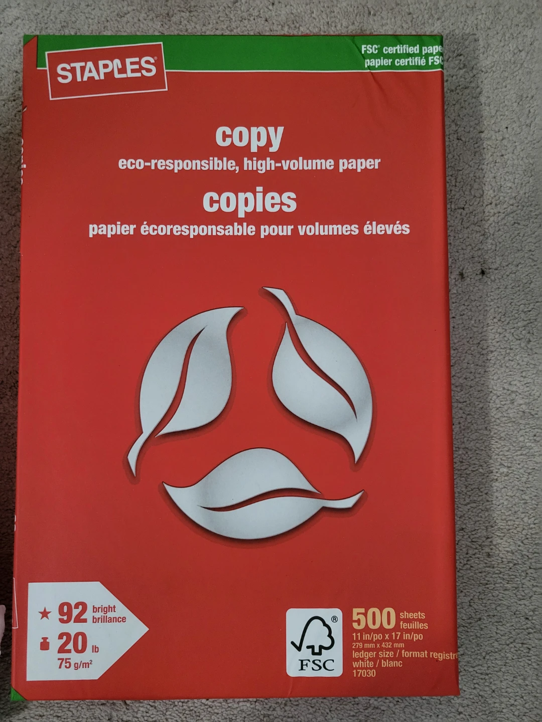 Staples Copy Paper - 20 lb, 92 Bright