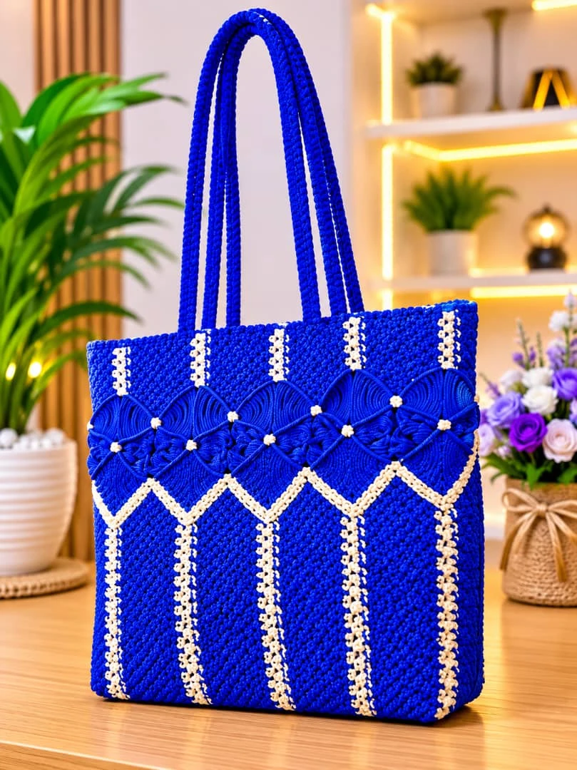Blue Woven Tote Bag