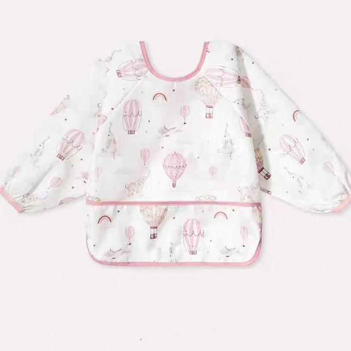 New Baby Bib with Long Sleeves - Hot Air Balloon Print