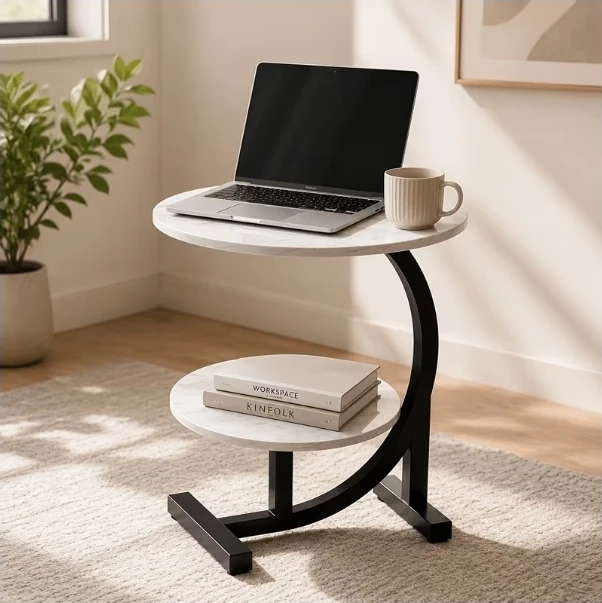 Marble Top C-Side Table with Black Metal Frame