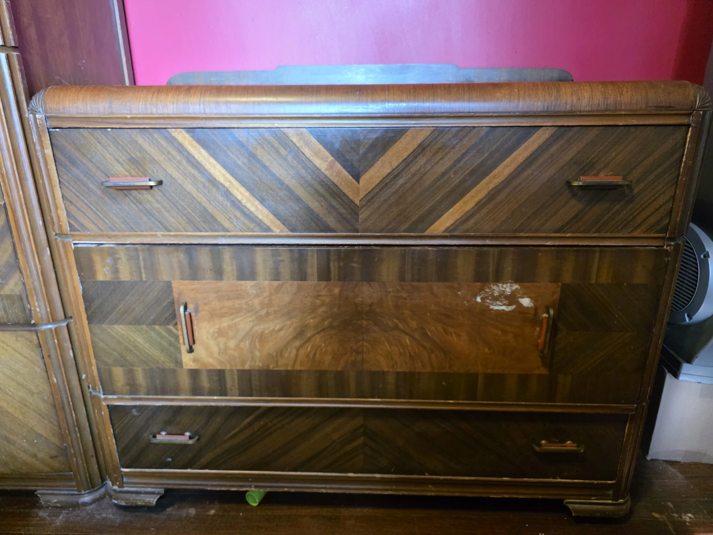 Vintage Art Deco Real Wood Dresser Set