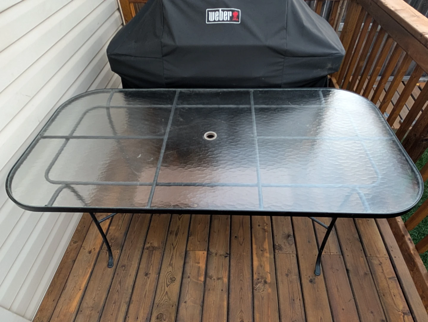 Patio Dining Set with Glass Table, Umbrella and Cushions - photo 5