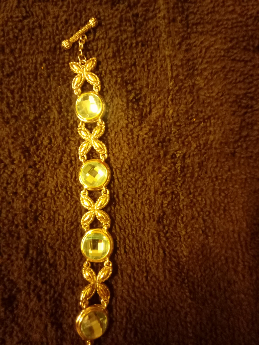 Gold Tone Bracelet with Faceted Stones