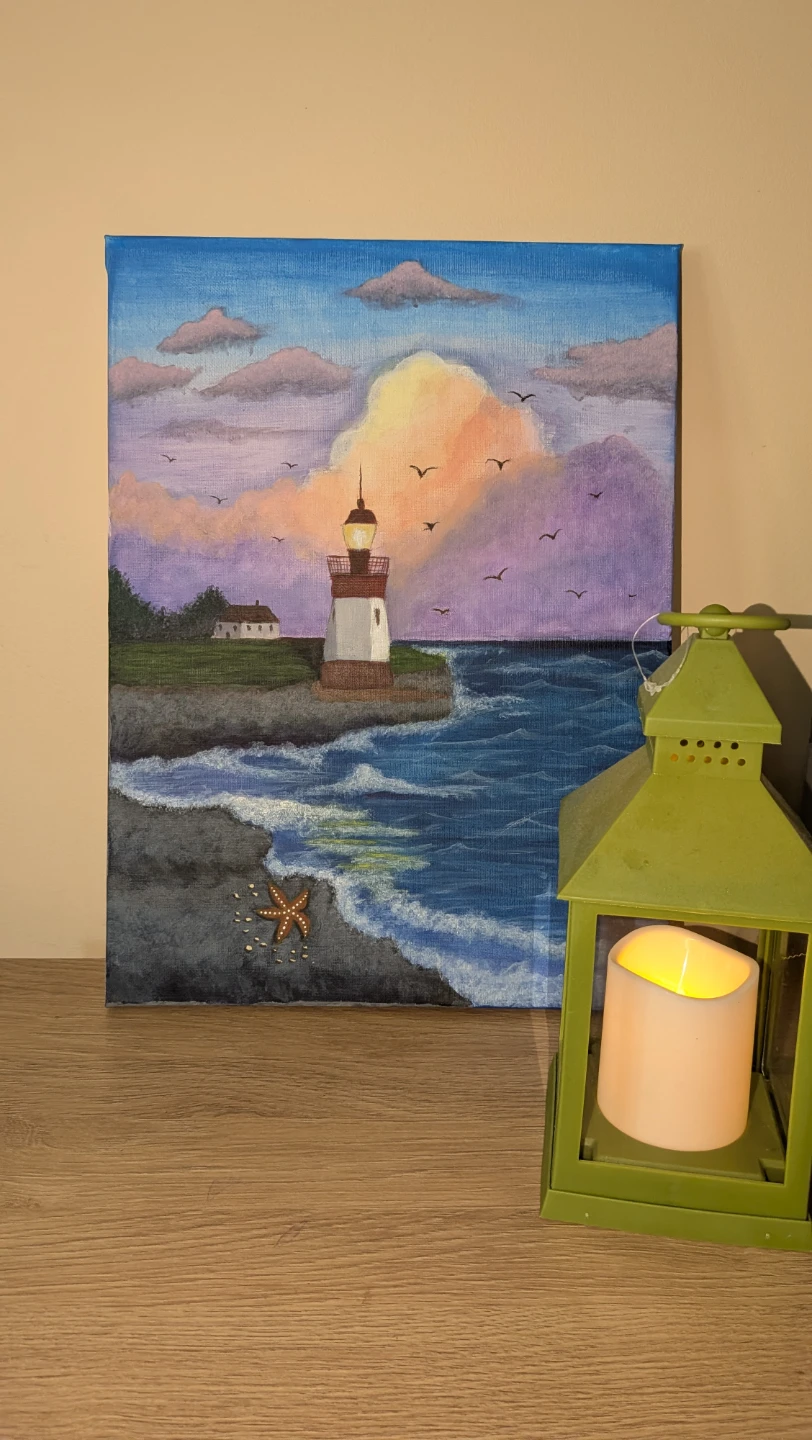 Freshly hand painted original light house scenic painting - photo 2