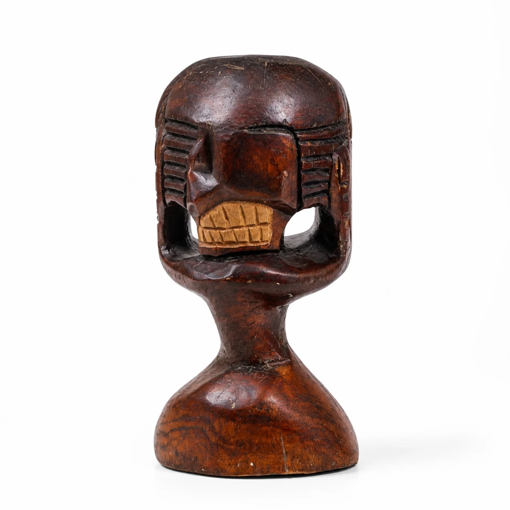 Hand Carved Wooden Skull Figurine - photo 4