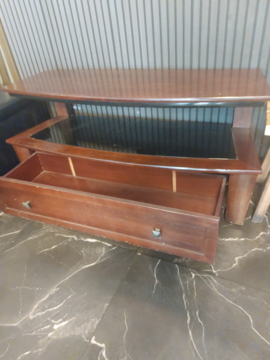 Wooden Coffee Table with Drawer and Glass Top - photo 2
