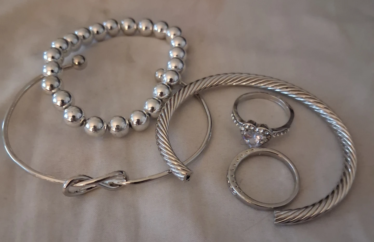 Silver Tone Bracelet and Ring Sets