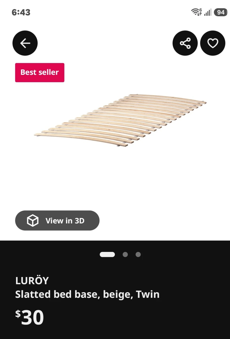 LURÖY Slatted bed base, beige, Twin