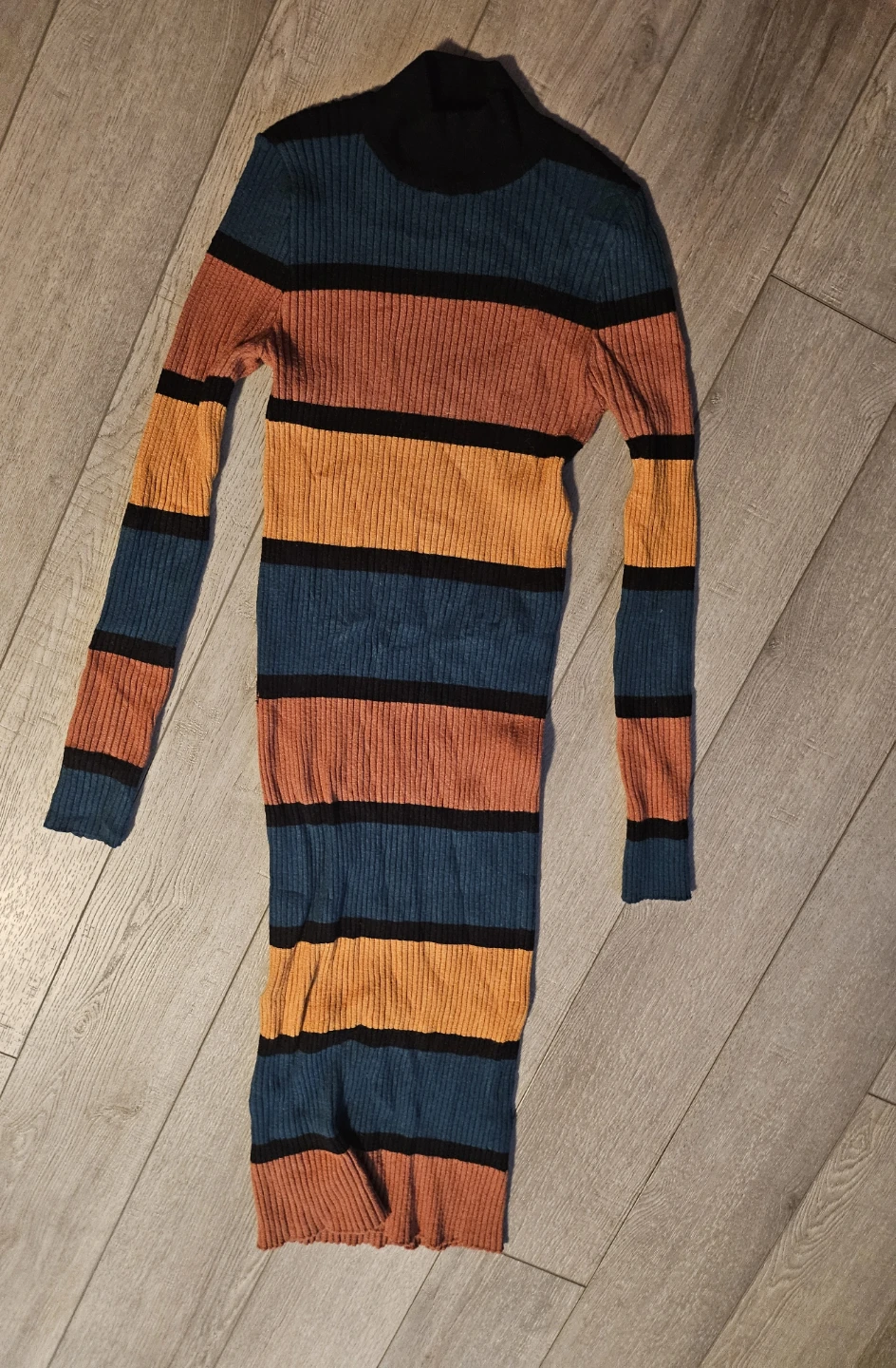 Striped Ribbed Turtleneck Dress