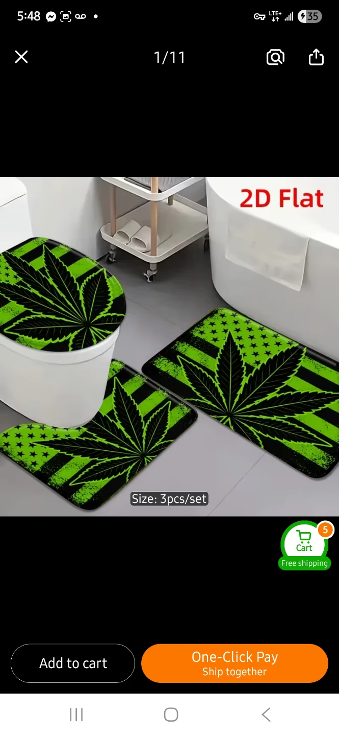 NEW 3 Piece Marijuana Leaf Bath Mat Set 💚