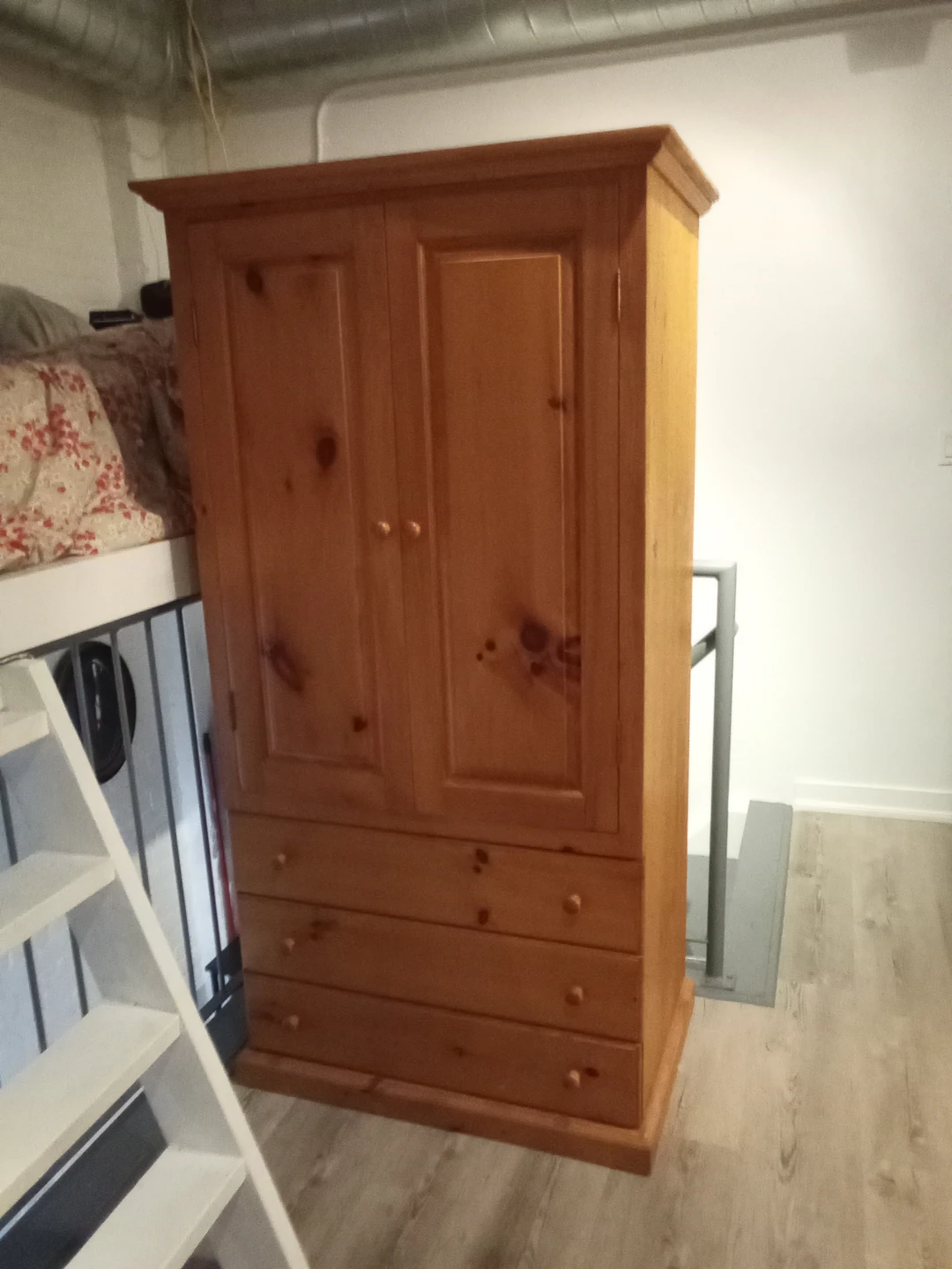 Pine Armoire with Drawers