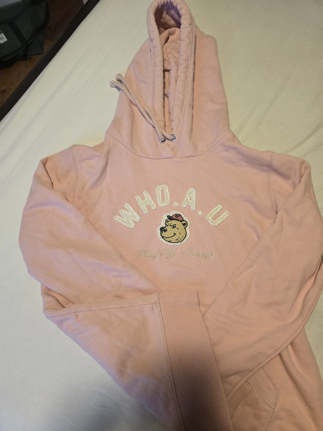WHO.A.U Play Off Champ Pink Bear Hoodie